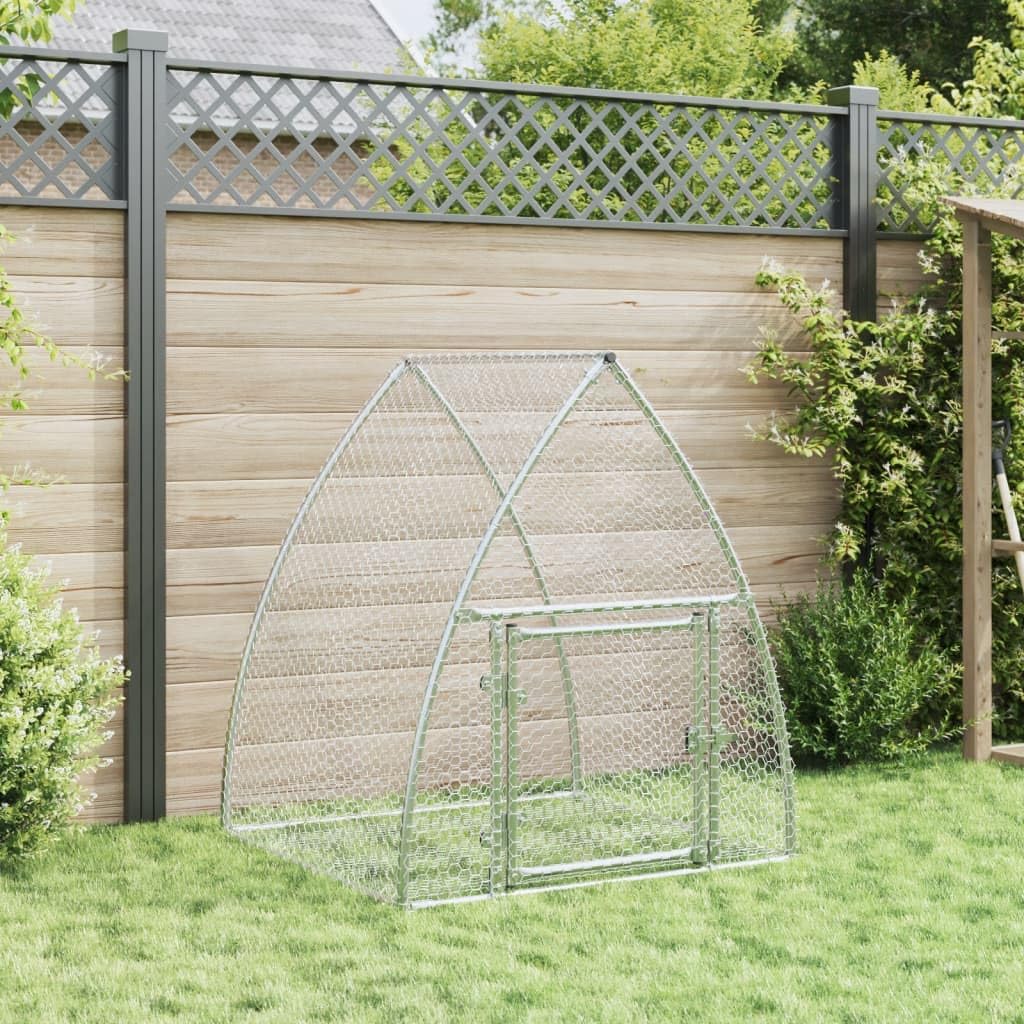 Conejera plateada de acero galvanizado, 105 x 100 x 120 cm, con puerta y cerradura, jaula para animales pequeños para conejos, casa de roedores, rueda libre y salida al aire libre para