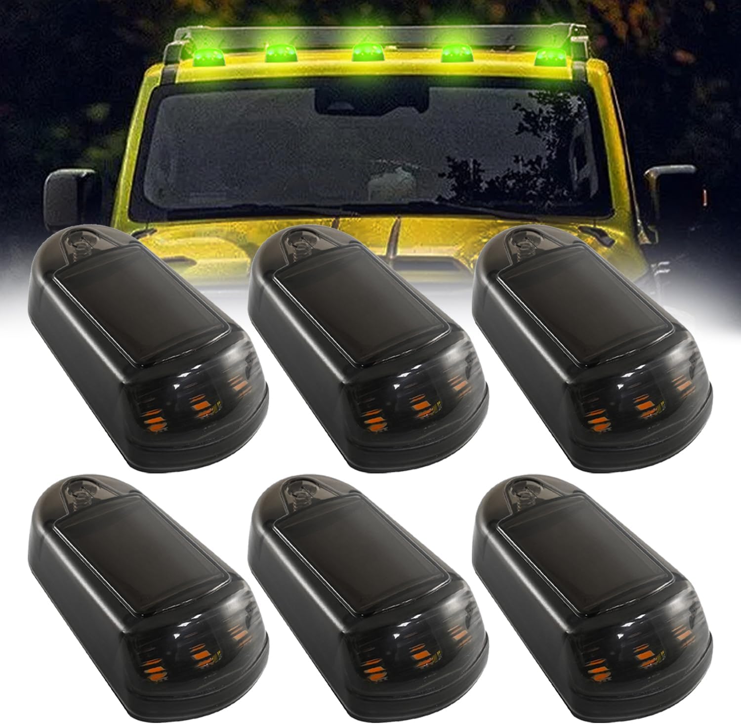 6 Pcs Solar Powered Cab Lights for Truck, Wireless Cab Lights for Truck, Wireless Solar Powered Cab Lights, 2024 New Punch-Free Solar Powered Cab Lights (Black Shell (Colored Light))
