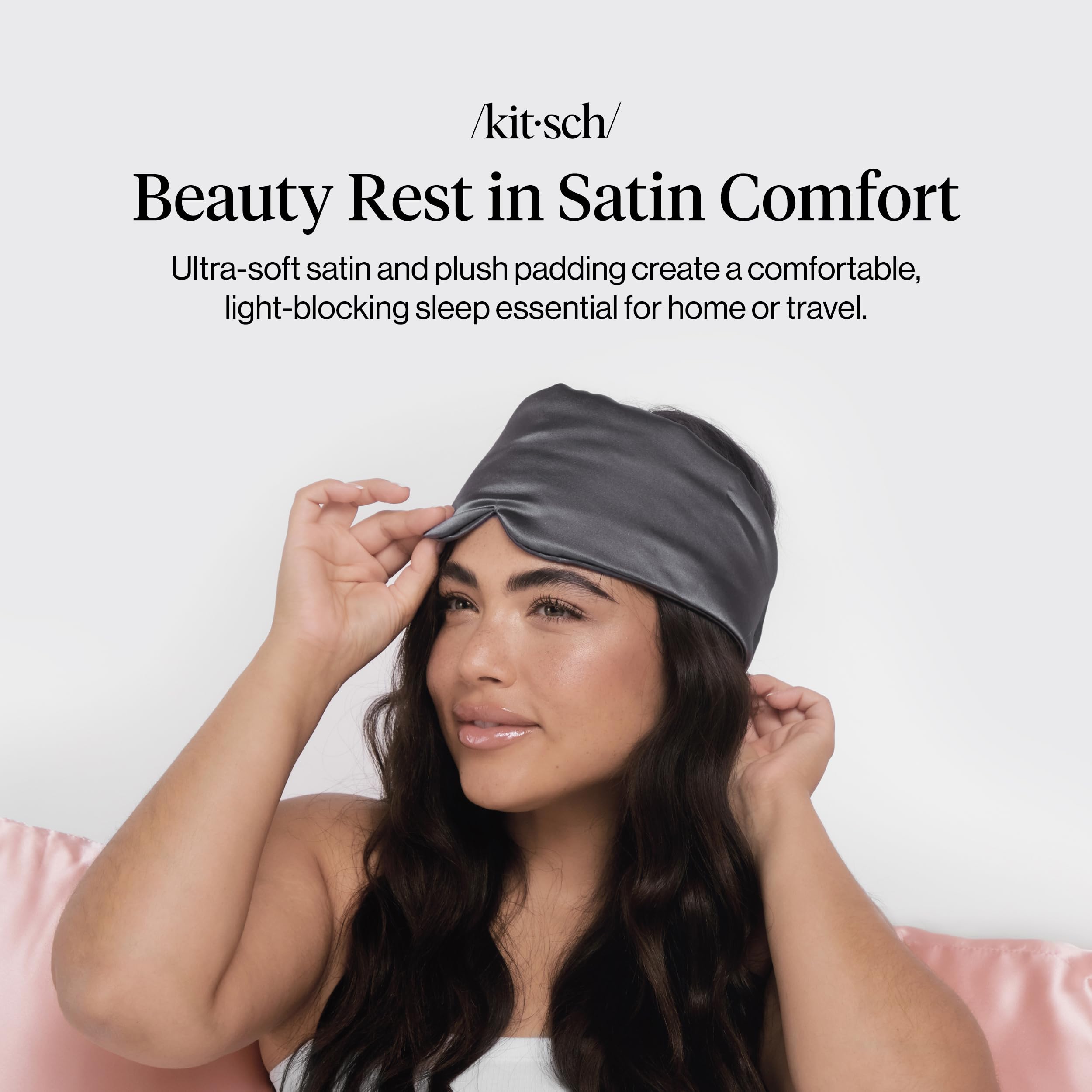 Kitsch Satin Sleep Mask | Eye Masks for Sleep - Charcoal Black — Amazon image 2