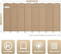 Vista 3 de Divisor de habitación de 8 paneles, pantalla de privacidad plegable de 6 pies, divisor de pared de panel plegable extra ancho con divisor de pared
