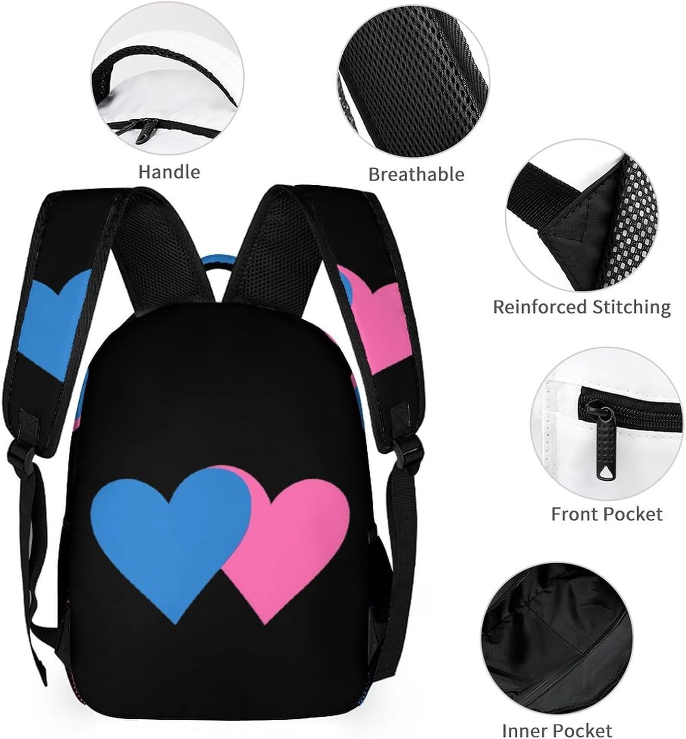Bisexual Heart Proud Novelty Backpack Set with Lunch Bag Pencil Cases image 3