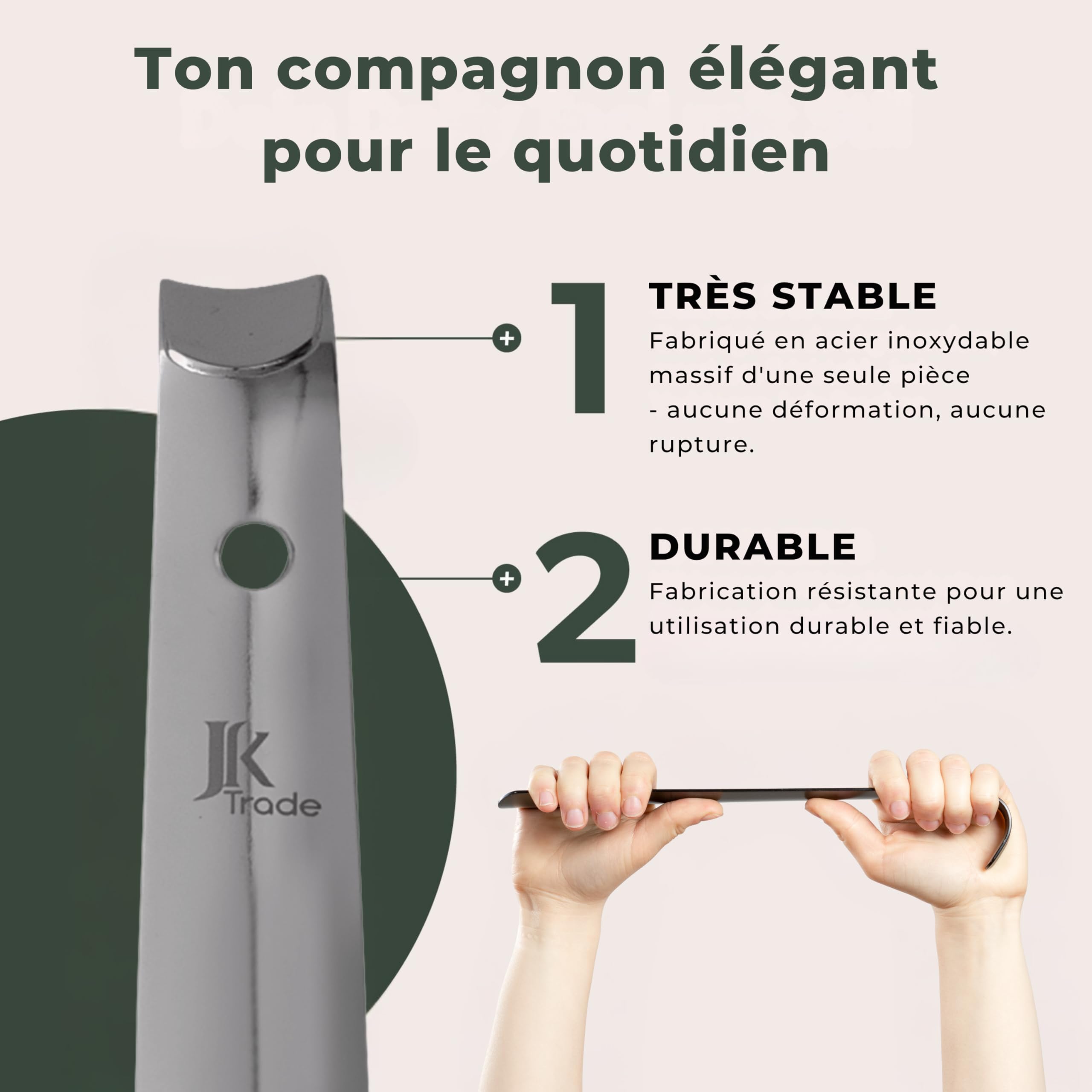 JK Trade Chausse-pied long en acier inoxydable stable de 42 cm - Long chausse-pied en acier inoxydable - Rapide et facile - Longueur et largeur optimisées - Shoe Horn Business - Anthracite