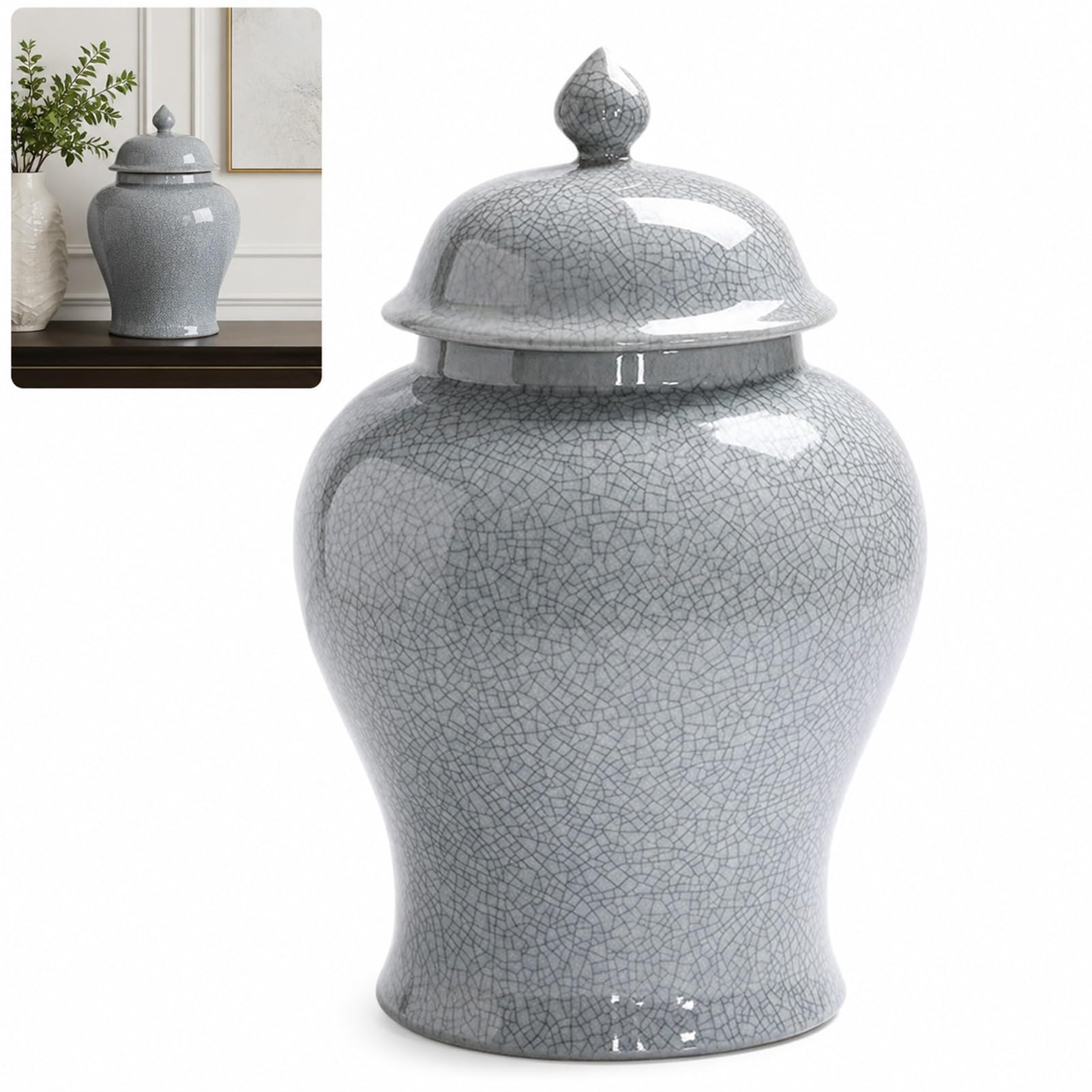 Storage Ginger Jar Ceramic Grey With Lid Decorative Porcelain Jars Temple With Lids