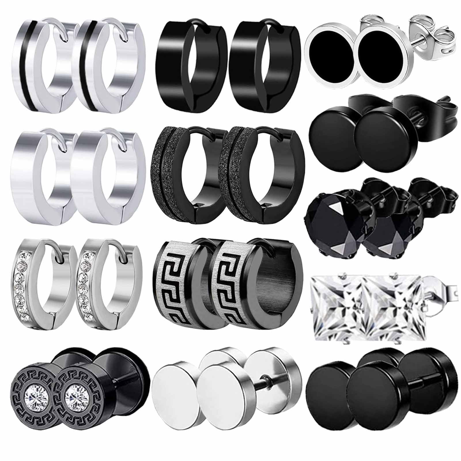 VELESAY 13 Pares Aros Pendientes Hombre Acero Inoxidable Pendientes Aro Punk Negros Pendientes de Aro Aretes Kpop Pendientes Aro Redondos Conjunto Pendientes para Hombres y Mujeres