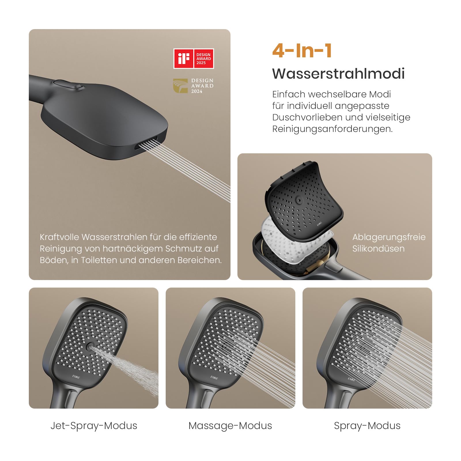 EMKE Duschsystem mit Thermostat, Anthrazit Matt, Einstellbarer Durchfluss Duschsystem Regendusche, Duschgarnitur mit 36x24 cm Regendusche, Duschset mit einstellbarer Wassermenge, 4-Strahl Handbrause