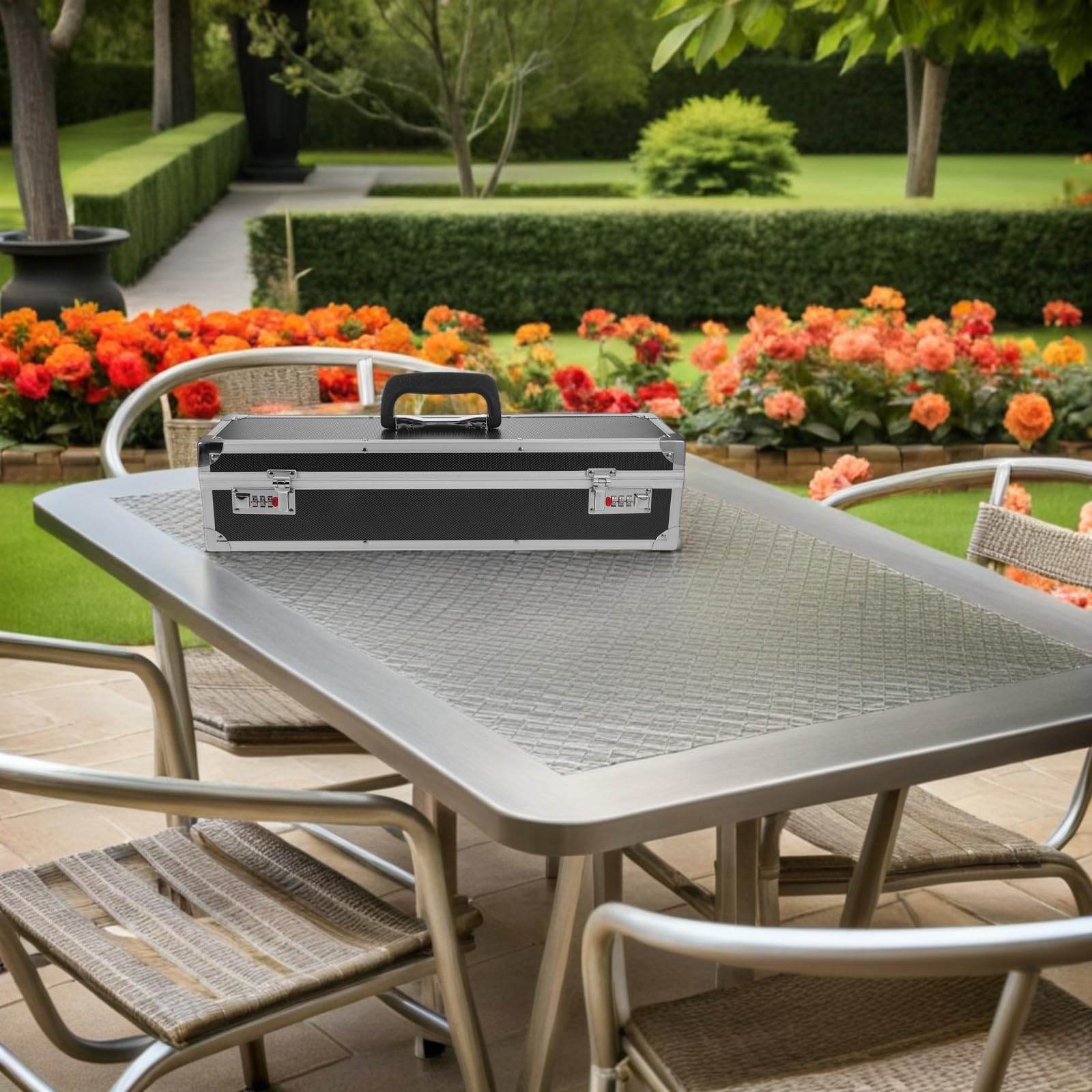 Estuche Profesional para Cuchillos de Cocina con Carcasa Dura de Aleación de Aluminio, 8 Ranuras y Doble Cerradura de Combinación para Cocina y Actividades al Aire Libre