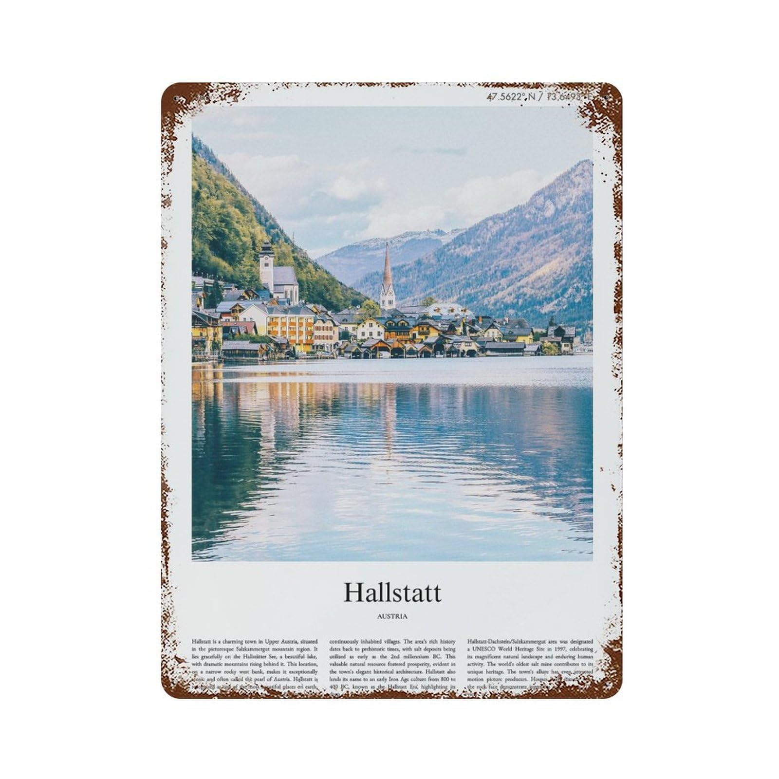 xiaoxiaoshen Hallstatt Austria City Scenery Wall Decor Art Metal Tin Poster Modern Home Decor Art Home Bar Shop Decorations Vintage Sign 40x30cm
