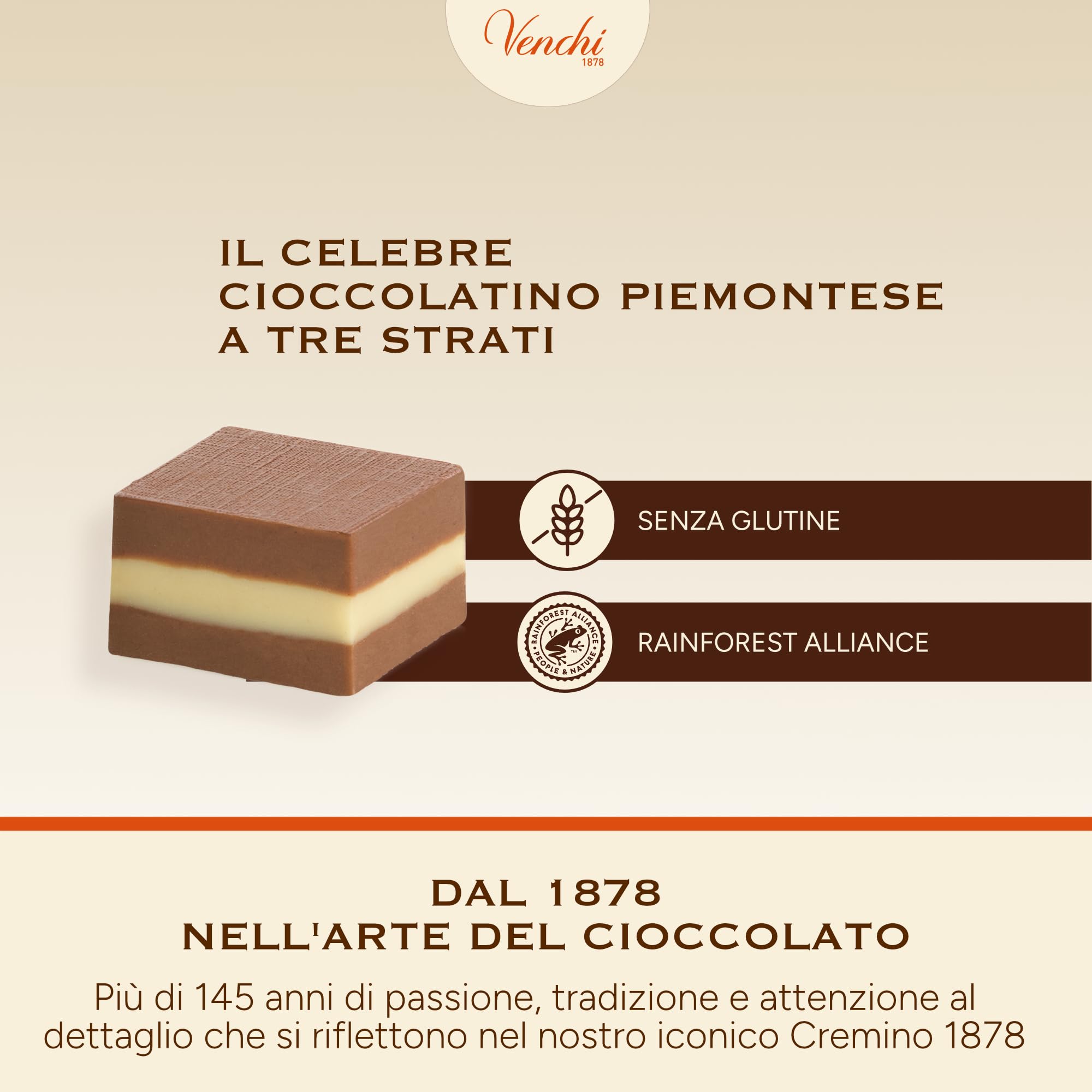 Venchi - Cremini 1878, Cioccolatini Triplo Strato con Pasta di "Nocciola Piemonte IGP" e Mandorla, 1 Kg, Senza Glutine, Senza Coloranti e Senza Conservanti