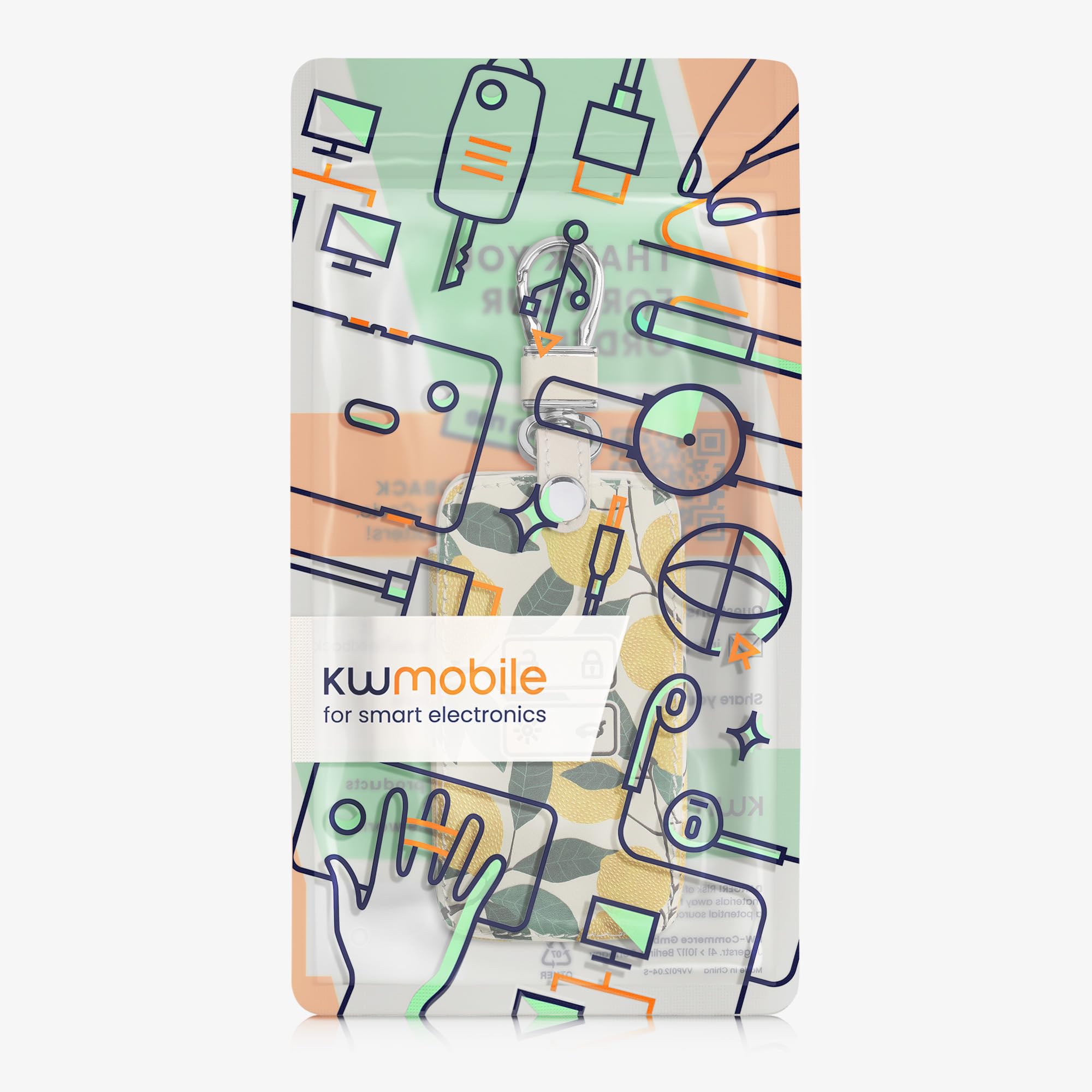 kwmobile Etui na klucze kompatybilne z kluczem samochodowym Renault z 4 przyciskami (tylko Keyless Go) - sztuczna skóra - cytryny żółty/zielony/beżowy