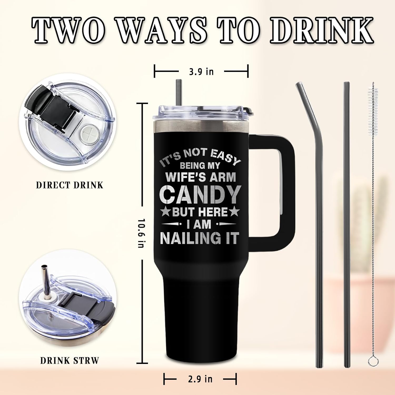 DUUV Gifts for Husband from Wife, Husband Tumbler with Handle 40 Oz, Christmas Thanksgiving Wedding Anniversary Appreciation Birthday Gifts for Husbands Men Him, 1PCS - Image 3