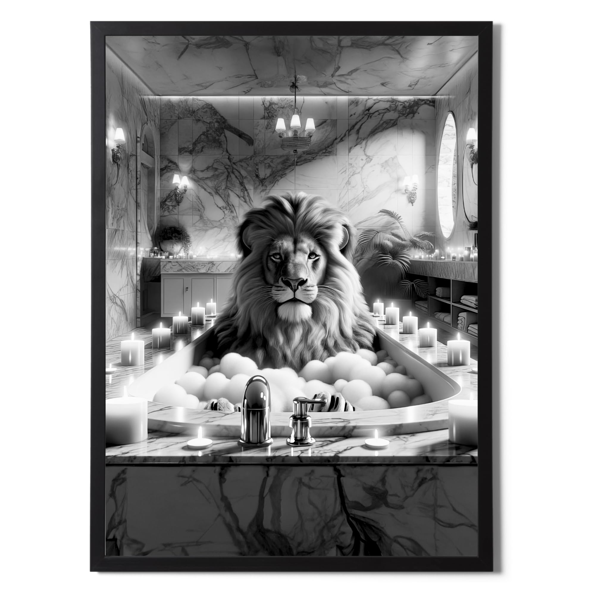 State Media Vision Lion in the Bath Relaxing A3 Poster No Frame - 29.7x42cm Size Print - Bathroom Wall Art