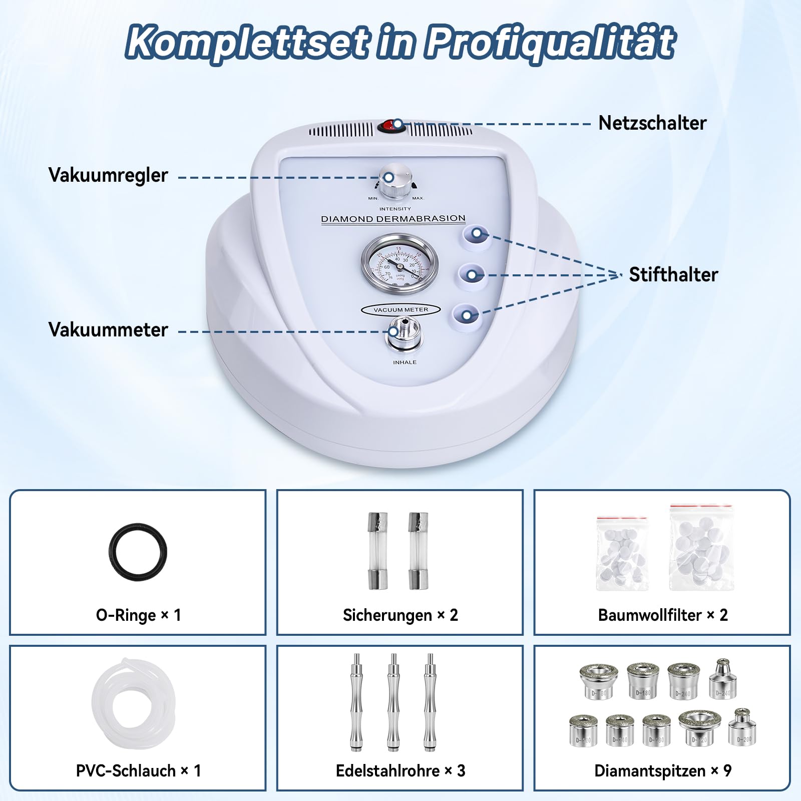 Yofuly Diamant Mic roderrmabrasion Gerät, 3 IN 1 Professionelle Mik roderrmabrasionsgerät Der mabrasion Maschine 65–68 cmHg Saugkraft, Gesichtspflegegeräte für den Heimgebrauch