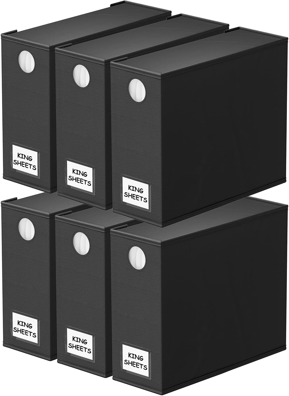 SpaceAid 6 Pack Bed Sheet Organizers and Storage, Foldable Sheet Organizer for Linen Closet, Sheets Set Folder Keeper with Window XL (Queen & King Size) Bedding Container, (Black, 6 Pack)