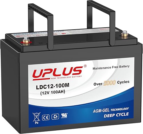 UPLUS - Batería de ciclo profundo de 12 V 100 Ah, LDC12-100M sin mantenimiento, BCI Group 27 baterías de gel recargables para energía solar, RV,