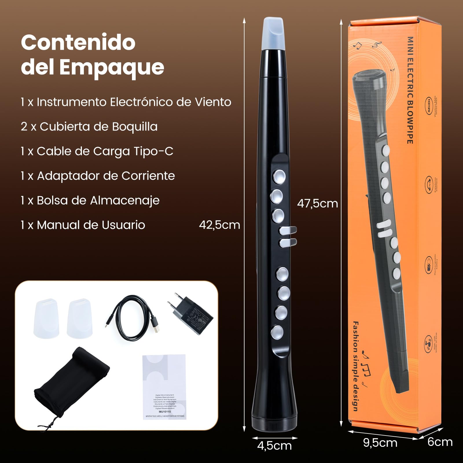 COSTWAY Instrumento de Viento Electrónico, Saxofón Digital Portátil con MIDI Inalámbrico, 100 Tonos, Altavoz HIFI, Rango de 4 Octavas y 2 Digitaciones, Mini Saxofón Recargable para Adultos y Niños
