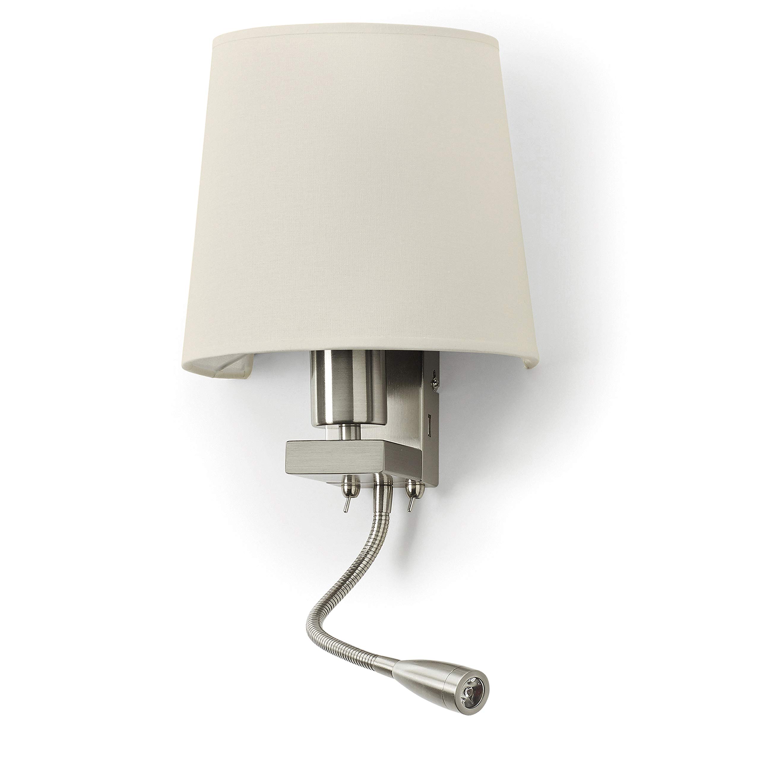 EXO lighting - apliques pared dormitorio FIRENZE - lampara lectura pared - IP20 E27 - lampara pared dormitorio - 60W+LED 3W - aplique mesita de noche pared con USB - aplique con interruptor