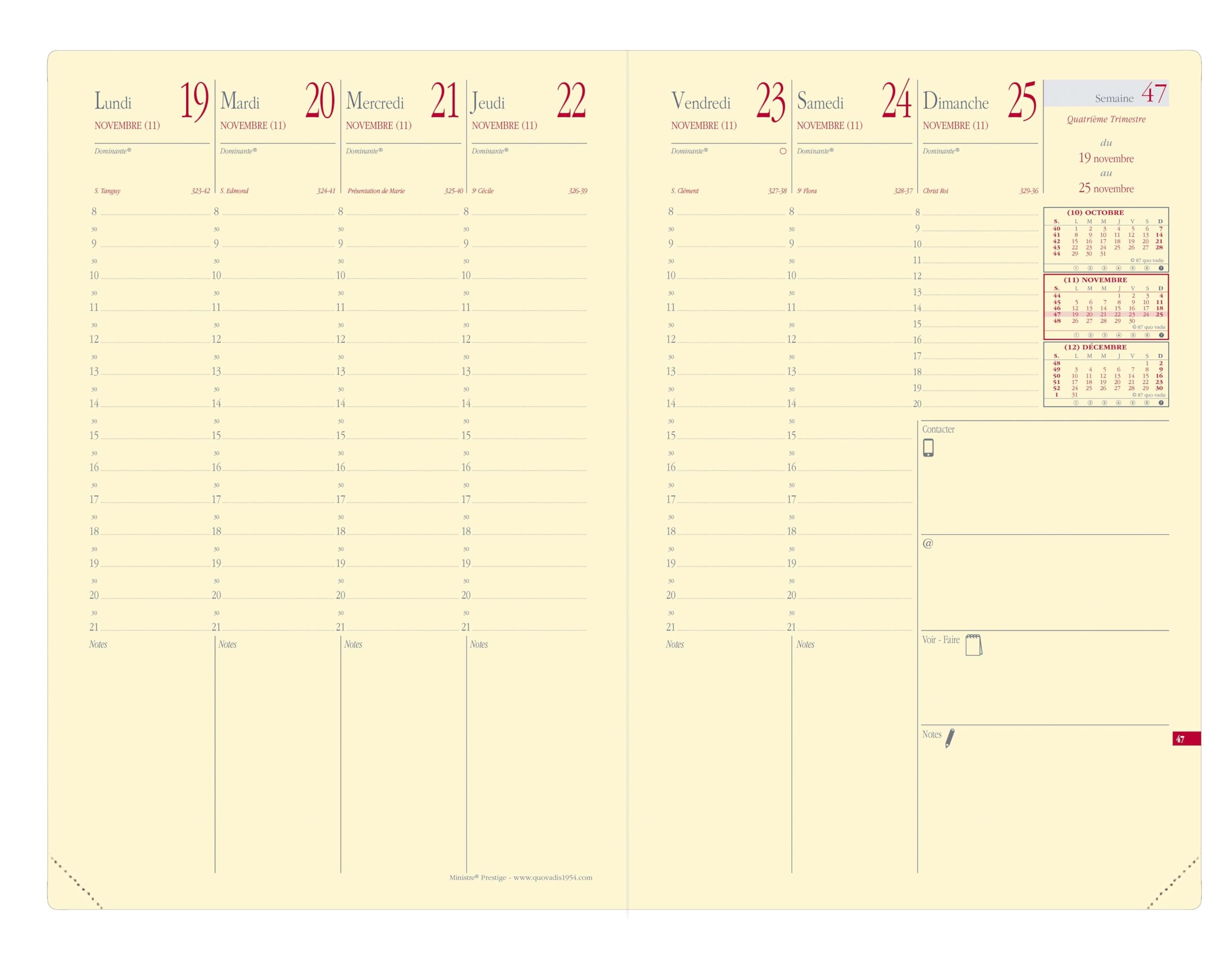 Quo Vadis - Recharge Agenda - 2026 - Ministre Prestige - Semainier Planning - Français - 13 mois de décembre à décembre - 16x24 cm - Papier Clairefontaine ivoire - Fabrication française