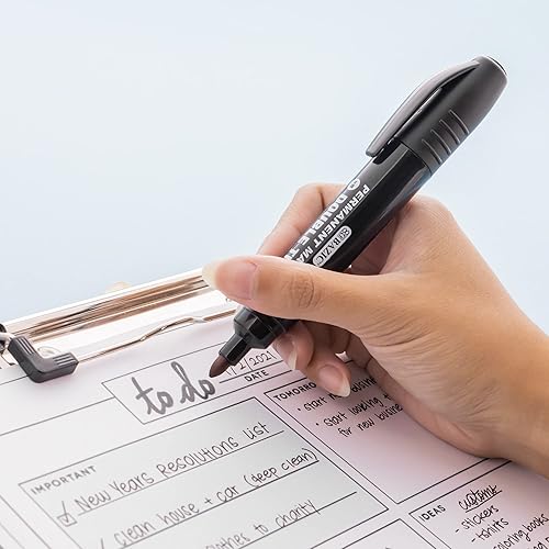 Miniatura 5 de BAZIC - Marcador permanente de doble punta fina de punta cincel, marcadores negros, plástico, madera, metal, piedra de vidrio (paquete de 2),