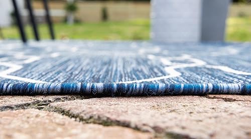 Miniatura 3 de Unique Loom Outdoor Trellis Collection Area Rug - Links Trellis (2' x 6' 1" Runner, Blue Ivory)