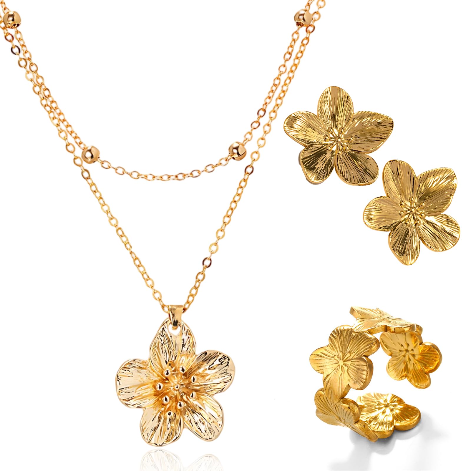 AHEJIOO Lot De 3 Boucles D'oreilles Dorées - Forme De Fleur