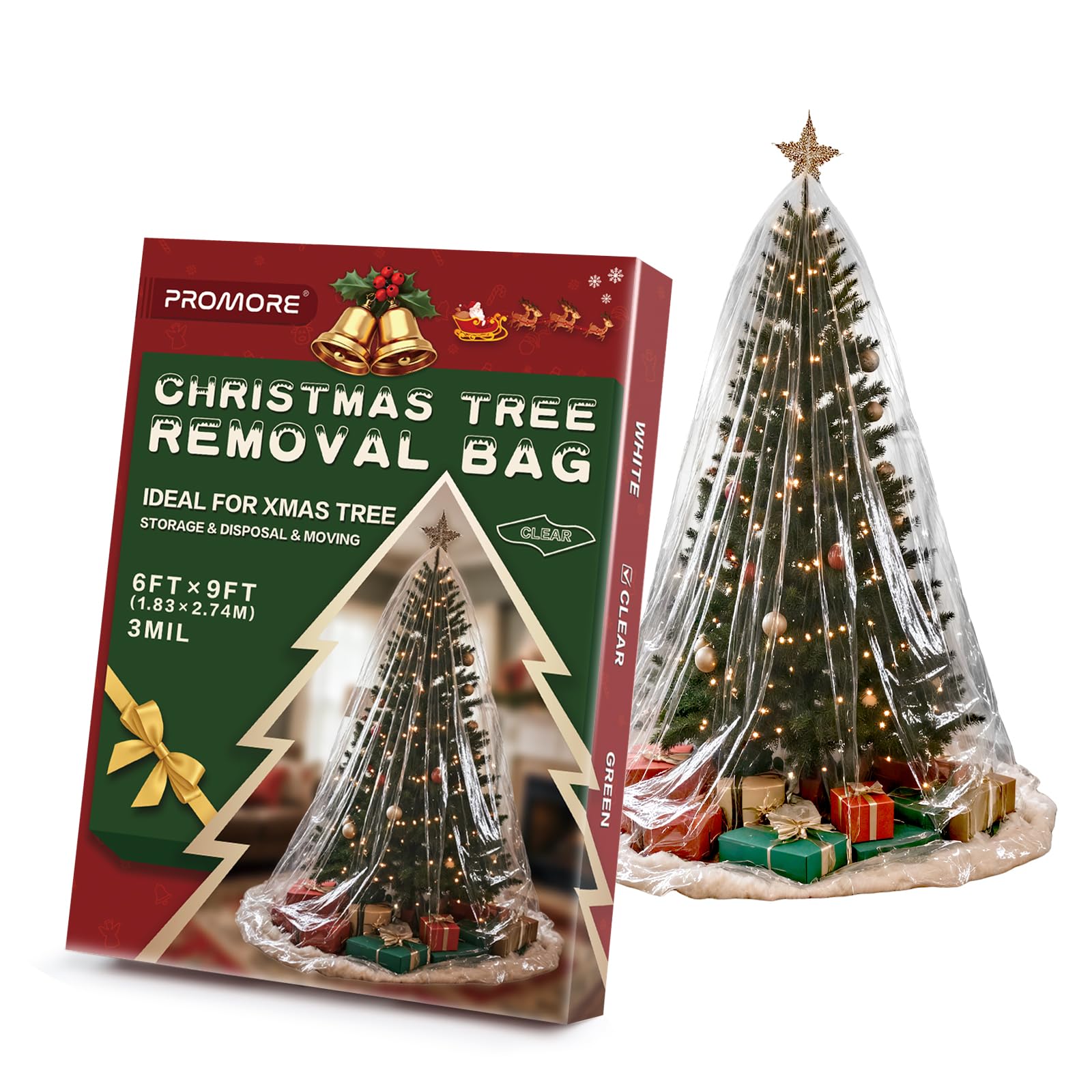 Sac de Rangement pour Sapin de Noël Arbre Transport étanche Extra Large,2,7 m de Haut par 1,8 m de Large,Sac en Plastique Imperméable - Clear