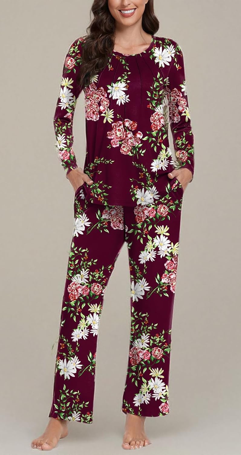 Anyhold Women's Fall 2 Piece Pajama Sets Long Sleeve Ladies Pjs Lounge Sleepwear with Pockets - Image 7