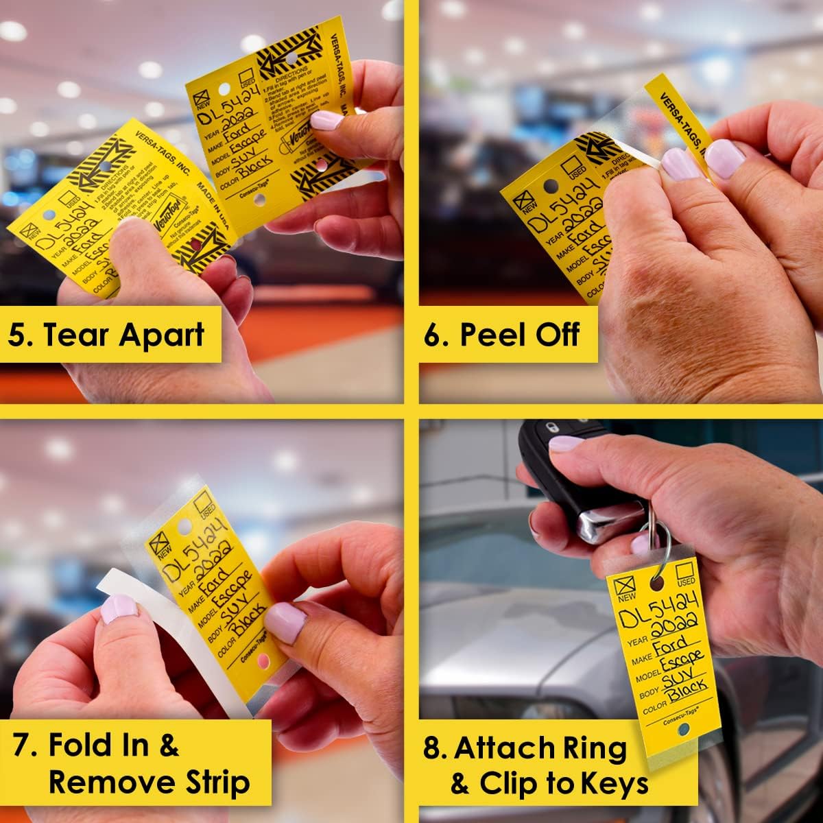 250 Key Tags with Rings Plus 125 Blank Inventory Stock Number Window Stickers Dealer Inventory System 250 Car Key Tags with Labels (Red)