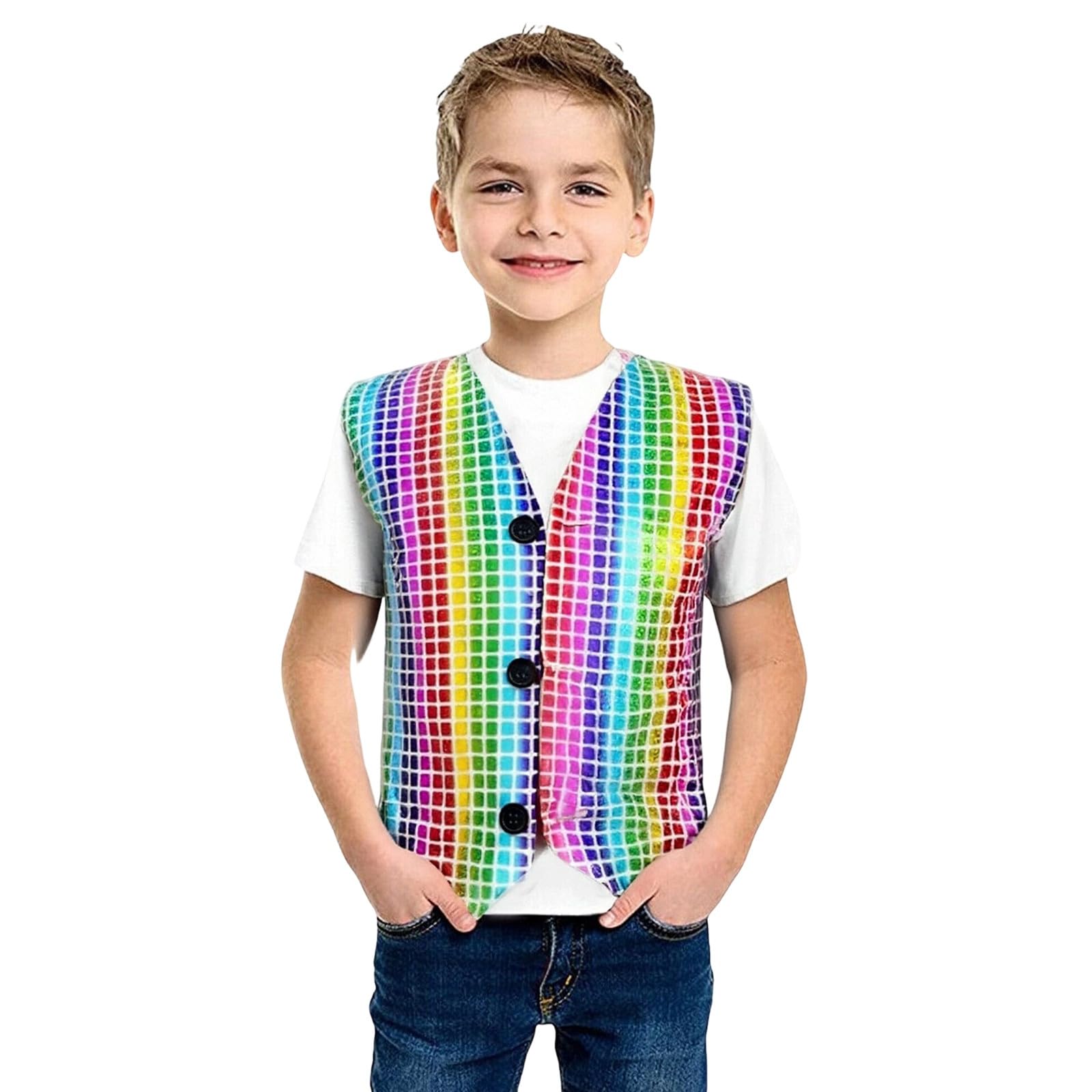 Unisex Sequin Vest Waistcoat Dance Party Show Costume Boys Girls UK Jacket Top Kids Shiny Sequin Dance Vest Jazz Hip Hop Ballet Dance Performance Costume for Party Fancy Dress Up Hip Hop Jazz — image 1