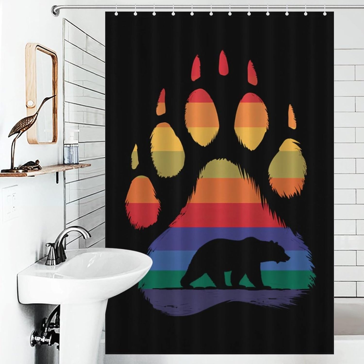 LGBT Gay Rainbow Bear Paw Shower Curtain 46.85x70.87Inch（119x180cm） Polyester Bath Curtain Shower Curtains Printed Decorative
