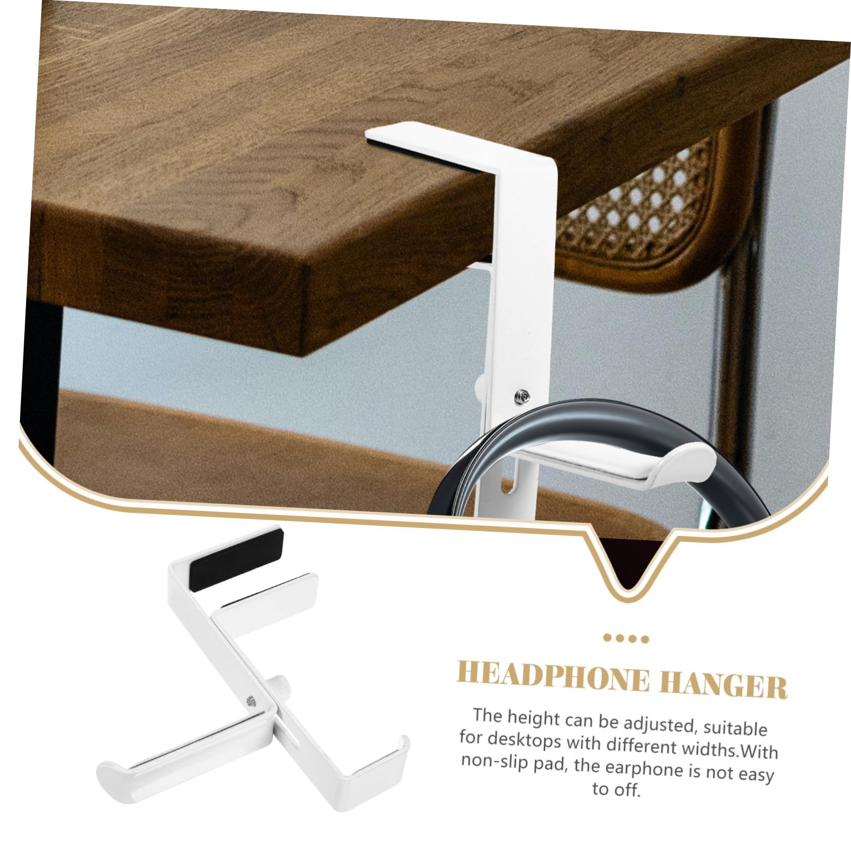 Hemobllo headphone hanger headphone clamp hook foldable headphone stand hanger headphone display hook computer headphones Desk Hook Holder for Headphone bracket Wall-mounted white alloy