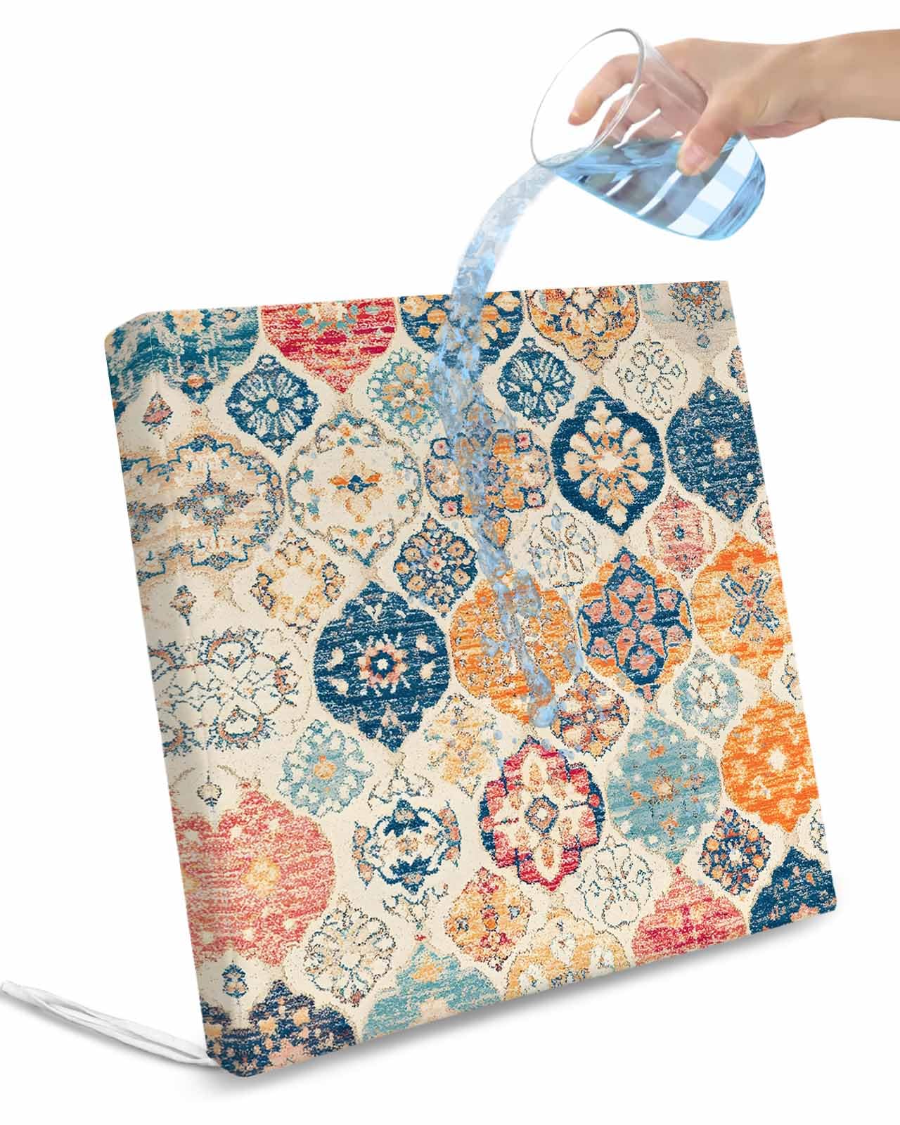 Hokiten Boho Morocco Outdoor Cushion Chair Cover Set of 4 - Waterproof Couch Seat Covers, Retro Farmhouse Ethnic Neutral Aesthetic Patio Furniture Protector Slipcovers for Sofa/Garden/RV, 20