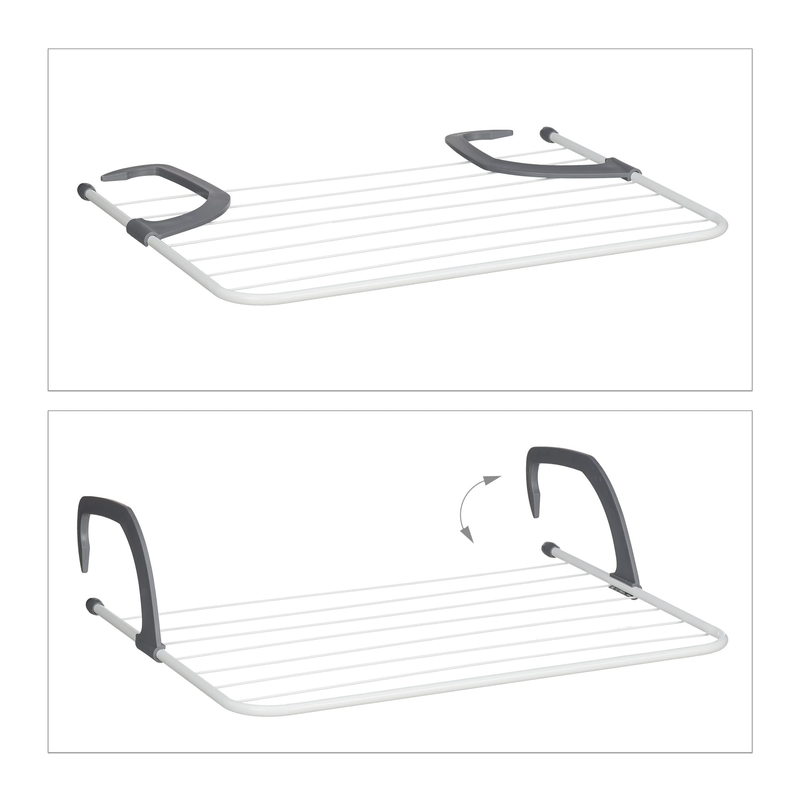 Relaxdays Étendoir, Lot de 2, sèche-Linge à accrocher, pour Balcon, radiateur & Camping, Peu encombrant, 7 Cordes séparées, Blanc