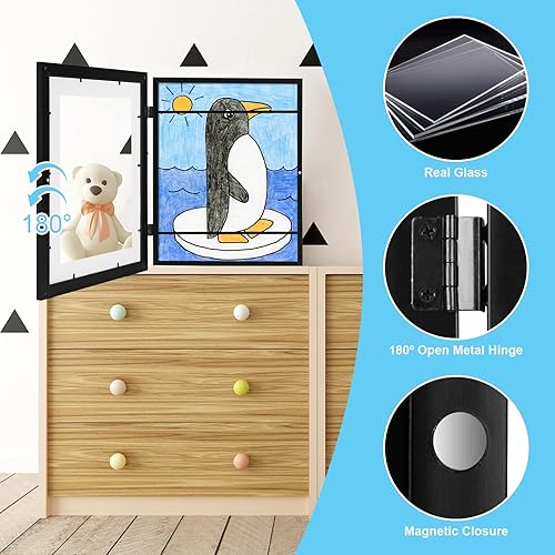 Miniatura 181 de [Paquete de 2] Marcos de arte para niños, marcos de arte para niños, de 8.5 x 11 pulgadas, con apertura frontal, intercambiables, marco de Crema