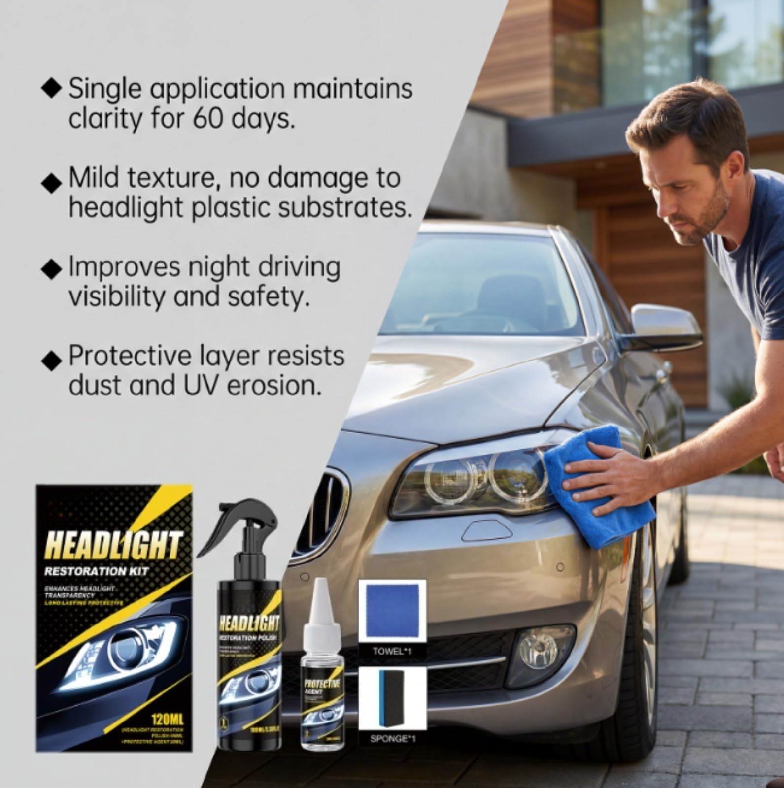 Générique Headlight Restoration Kit Spray,Car Headlight Renovator-5 Sets