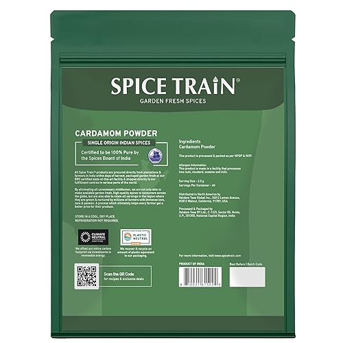 Vista 144 de SPICE TRAIN - Vainas de cardamomo verde orgánico de la India (3.53 onzas), de 5/16 pulgadas de largo, elaichi, rico en vitamina A y antioxidantes