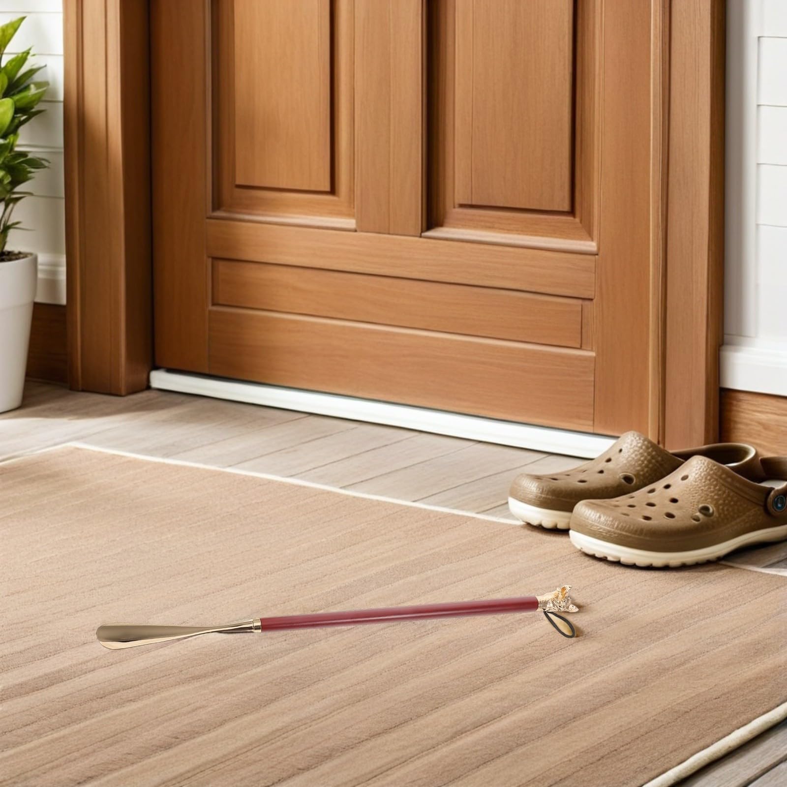 Calzascarpe in Lega di Zinco e Legno, 56cm, Testa di Cane, Aiuto per Stivali e Sneaker, per Anziani e Donne