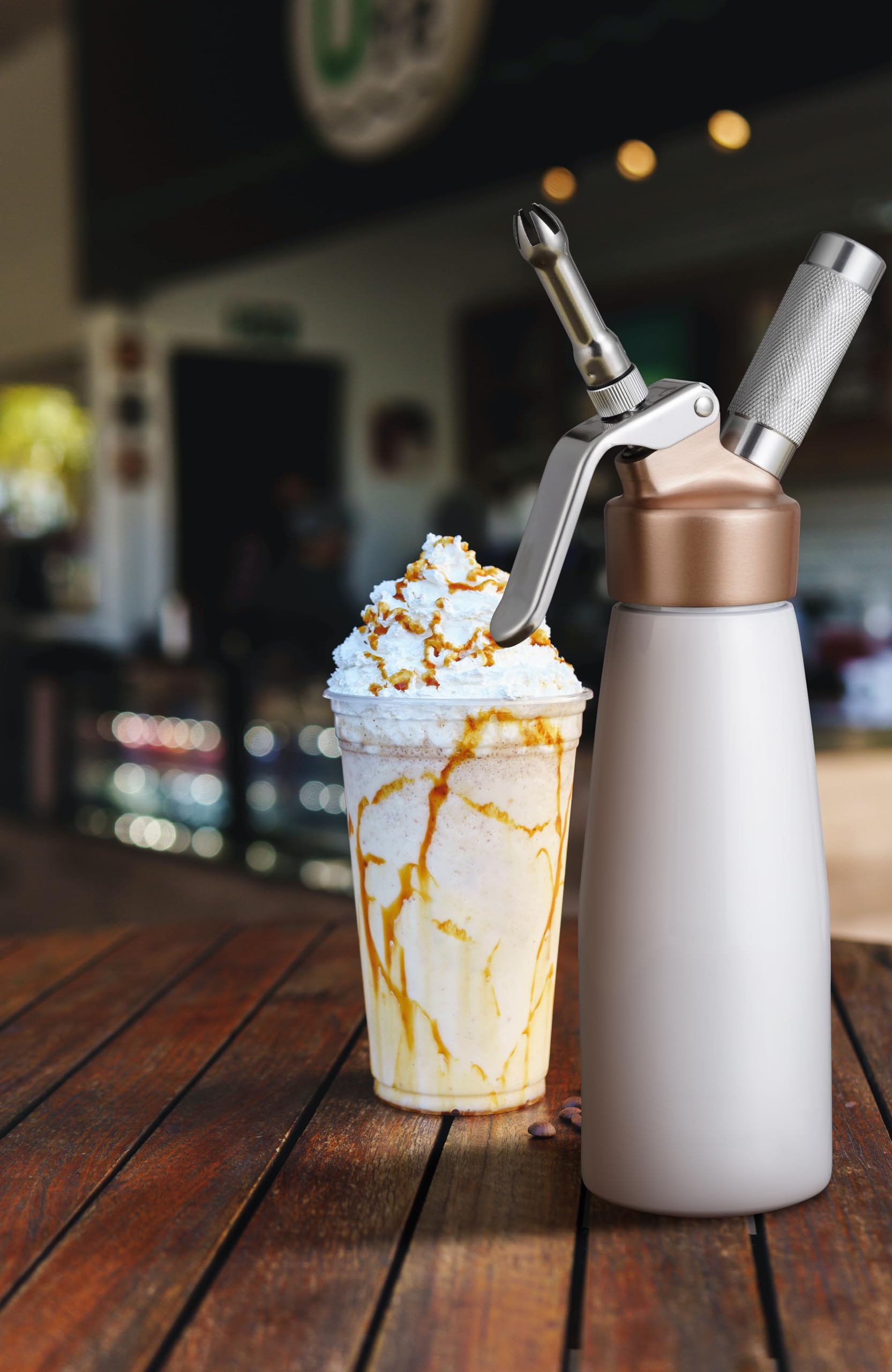 Professional Sahnespender, 0.5 Liter Aluminium-Legierung, Sahne-Peitsche, Kanister mit goldener Oberseite und 6 Dekorationsspitzen, für hausgemachte Schlagsahne (weiß) | Aluminiumlegierung, goldfarbene Oberseite, 6 Spritztüllen, für hausgemachte Schlagsah