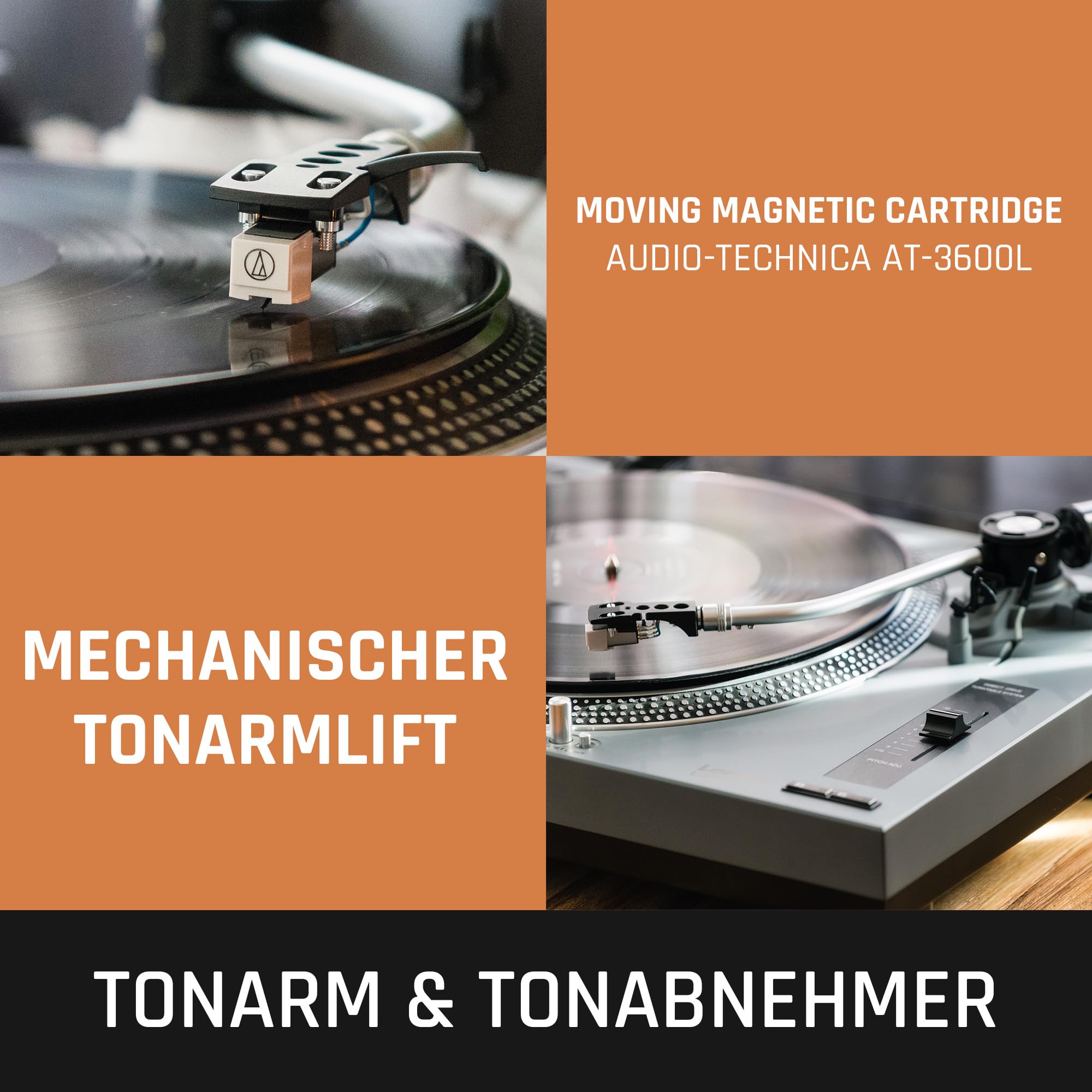 Lenco L-3810GY - Plattenspieler - Schallplattenspieler - Vinyl Player | L-3810 - 33/45 U/min - Pitch-Control - Magnet-Tonabnehmer-System - Nadelbeleuchtung - Pitch-Control