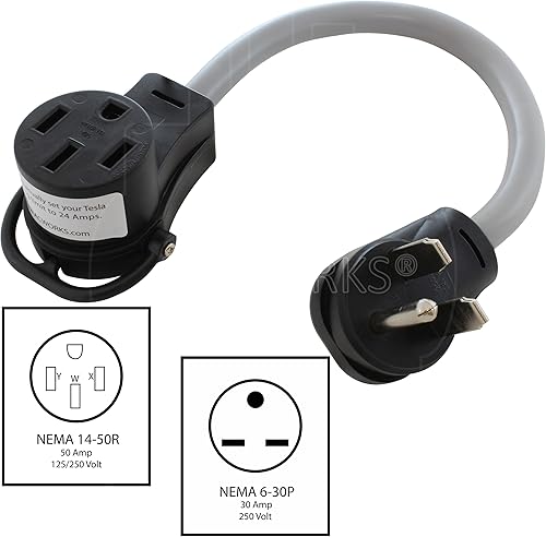 Miniatura 2 de AC WORKS Adaptador de Carga para Vehículo Eléctrico para Uso en Tesla (Unidad de 30A 250V CA de 6-30 para Tesla)