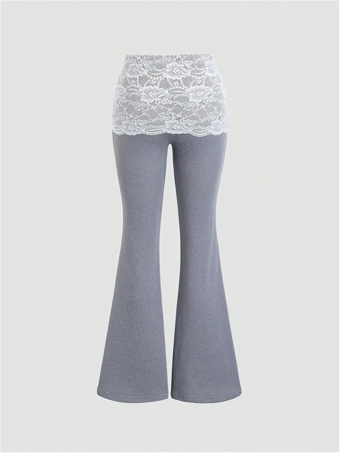 Floerns Women's Y2k Lace Pants Patchwork Flare Leg Fall Thermal Skinny Bell Bottom Trousers - Image 3