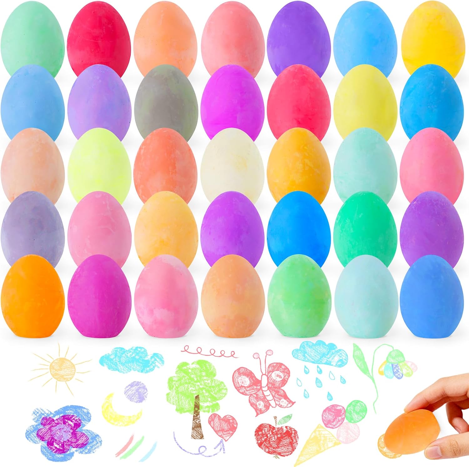 36 Pack Easter Sidewalk Chalks Bulk 36 Solid Colors Chalk Eggs for Kids Easter Basket fillers Colorful Egg Chalk Outdoor Toddler Kids Easter Hunt Classroom School Chalkboard Playground Drawing Party