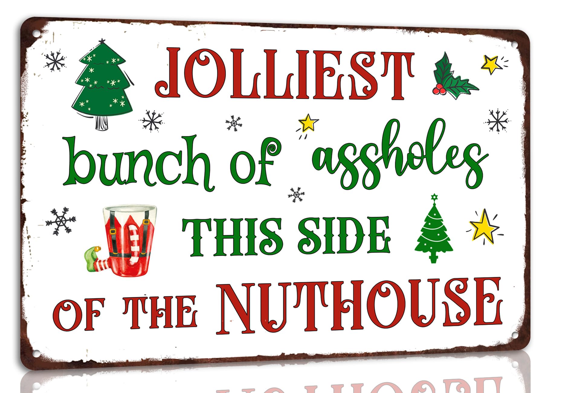 SMAZDFXX Jolliest Bunch of s This Side of the Nuthouse Metal Tin Sign Welcome Door Sign Christmas Decor Metal Sign for Indoor Outdoor Home Decor Farmhouse Christmas 5.5"x8"