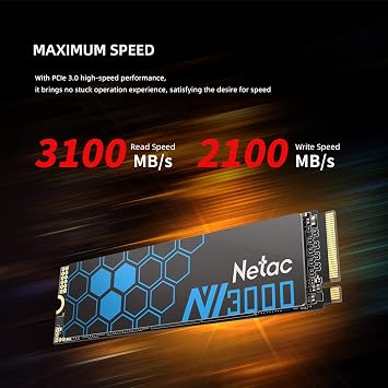 Netac 1TB NVMe PCIe Gen3x4 M.2 Internal Solid State Drive Up to 3,100 MB/s with Aluminum Heatspreader 300TBW, Built for Gaming