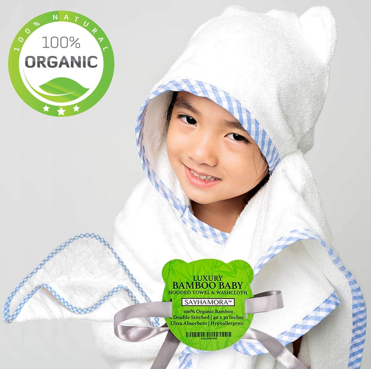 Buy 100 Bamboo Baby Towel with Hood and Washcloth Set Large 40 x 30