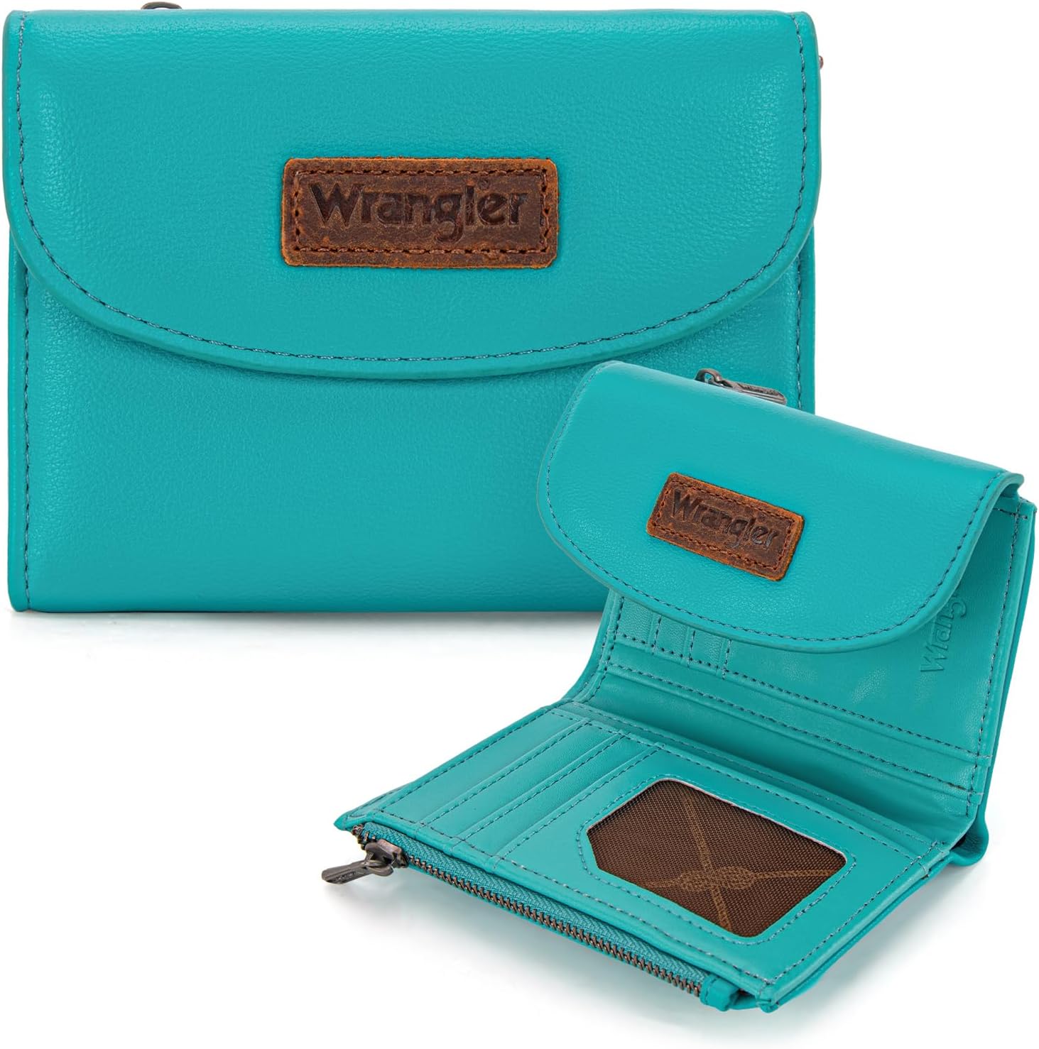 Montana West X Wrangler Small Wallet Women's Minimalist Wallets, Card Cases & Money Organizers Large Capacity Trifold Wallets for Women Ladies Female Turquoise with Coin Purses