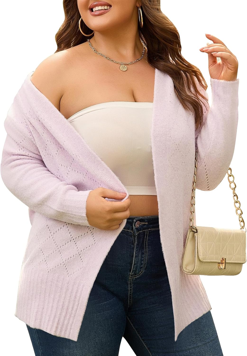 Womens Plus Size Cardigan Sweaters 2025 Fall Long Sleeve Knit Open Front Outerwear Sweater Coat - Image 2