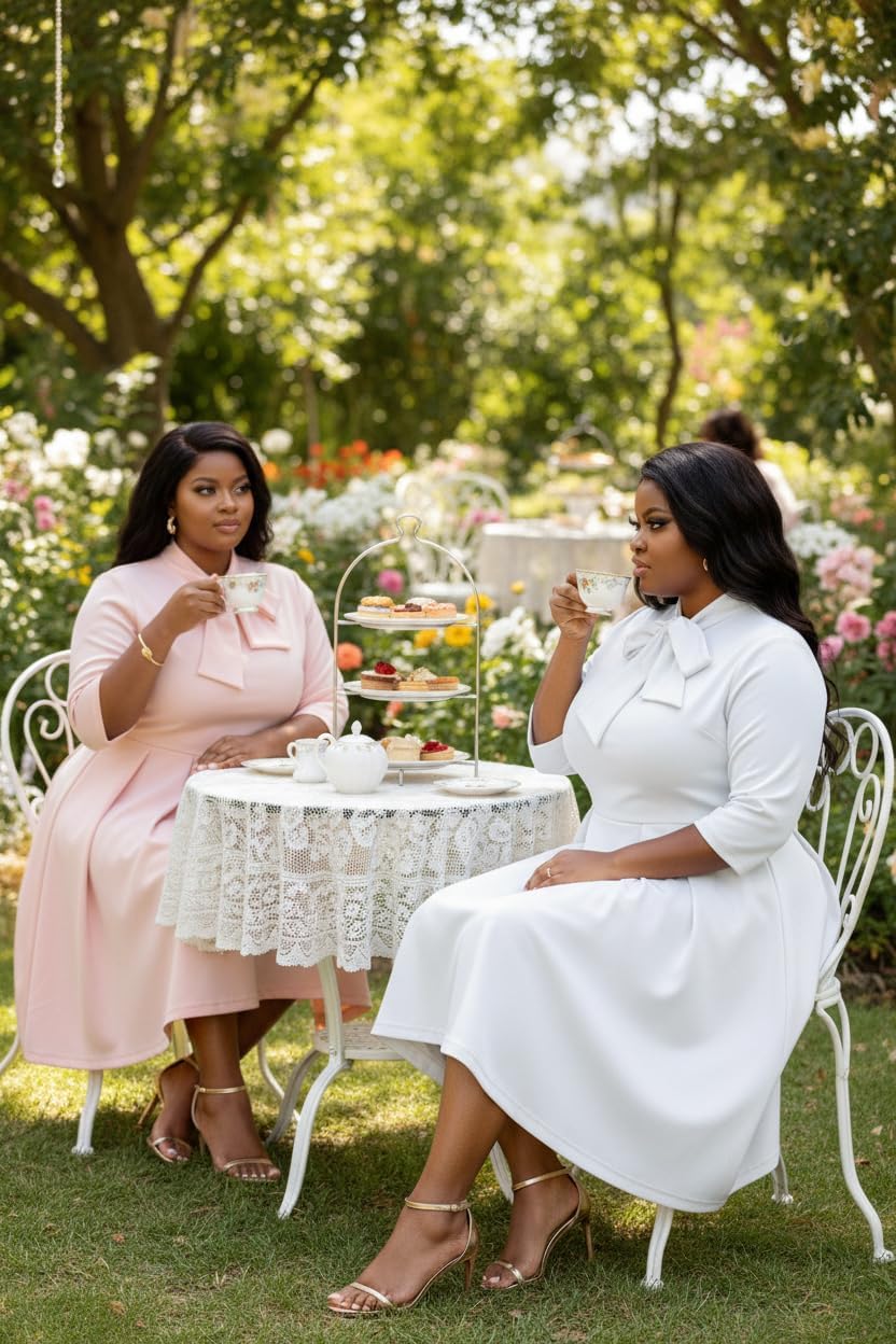 FANDEE Midi Dress for Women Casual 3/4 Sleeve Semi Formal Fit and Flare Dress Classy Tie Neck Work Business Dresses - Image 7