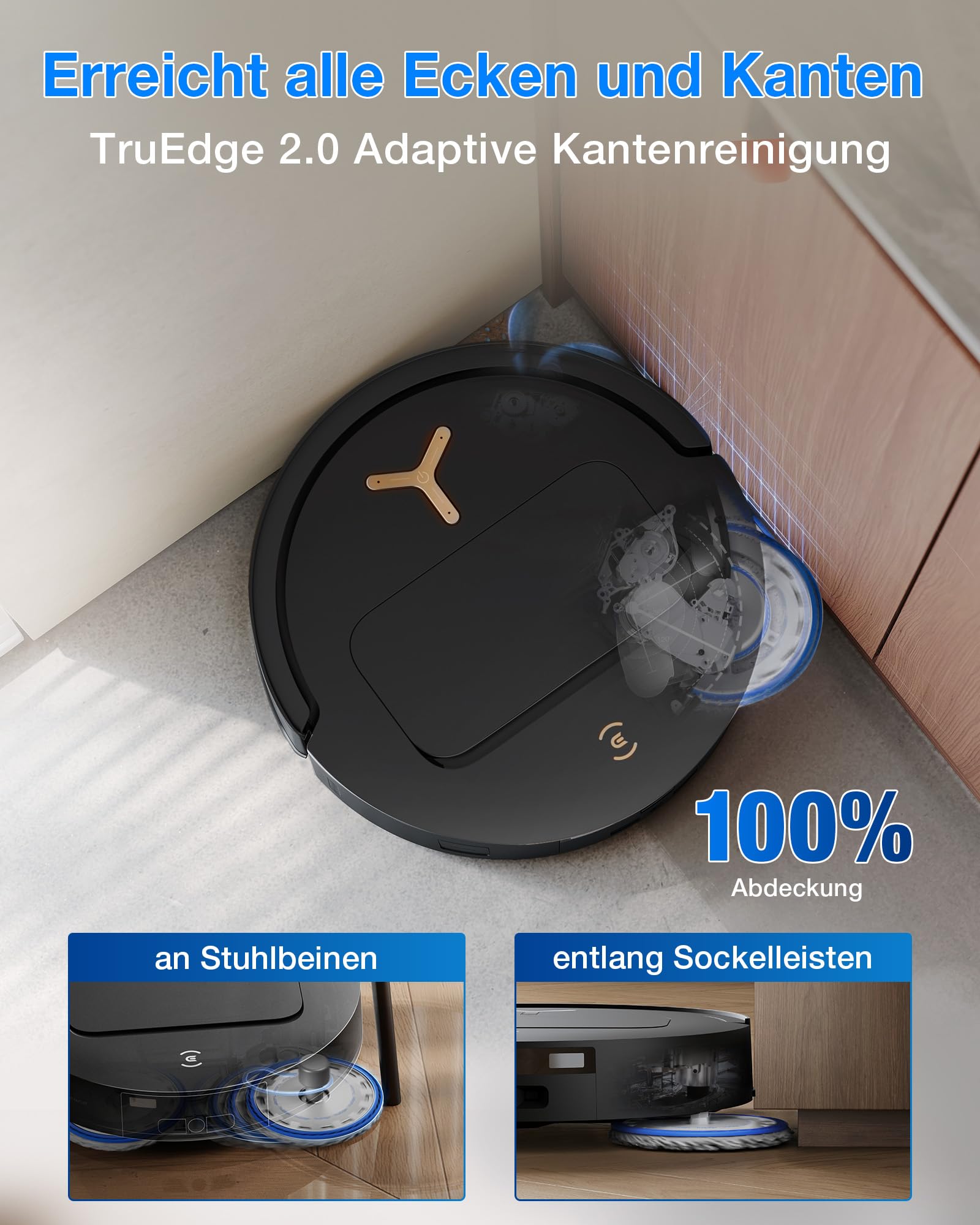 ECOVACS DEEBOT T50 PRO OMNI Gen3 Care kit Robot Aspirapolvere Lavapavimenti, Spazzola Lateral e Mocio a Estensione, 25000Pa, AIVI 3D 3.0, Detergente Automatico, Lavaggio a 75°C, Asciugatura, Nero