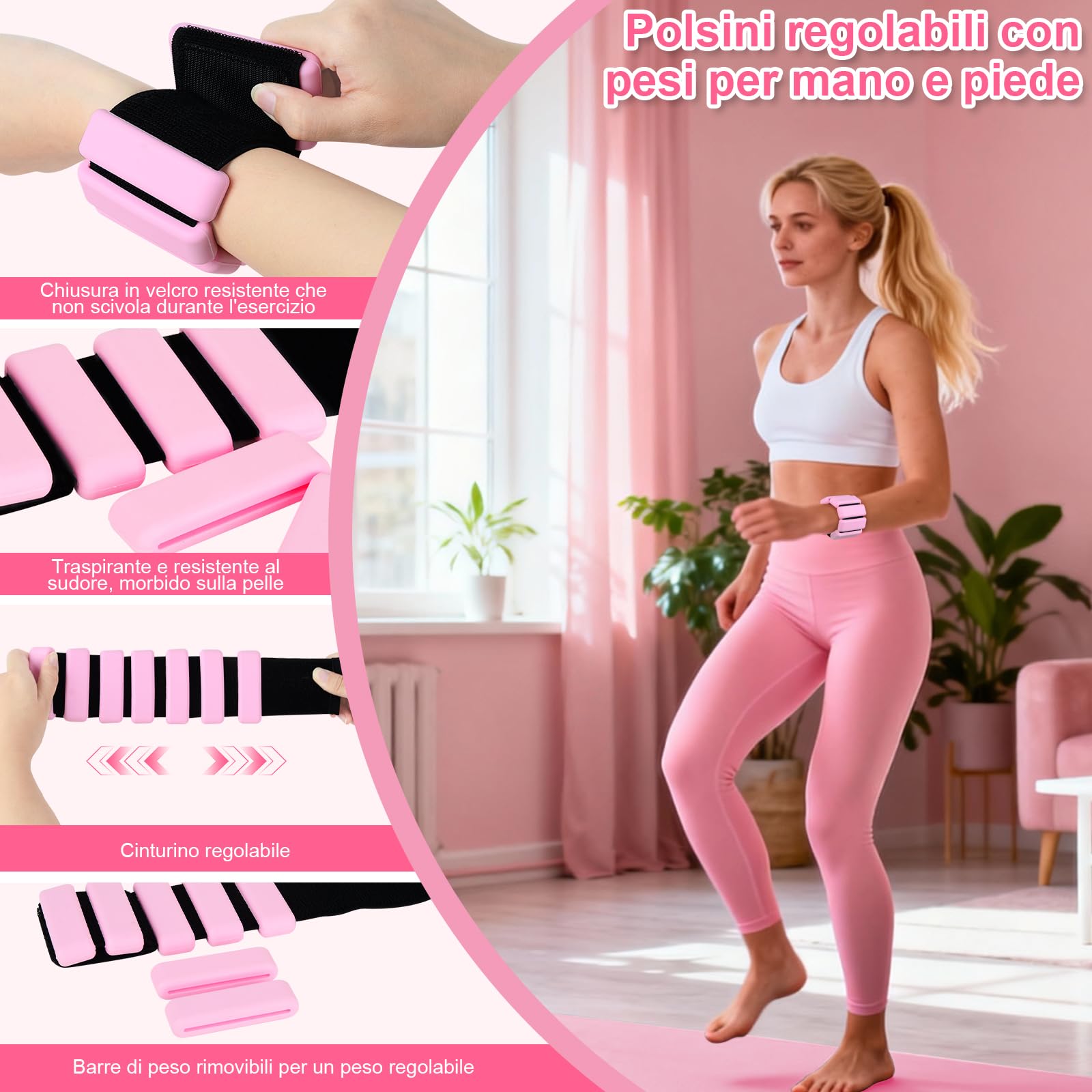Kit Pilates Rosa 14 Pezzi – Set per Casa con Anello, Palla, Calzini Antiscivolo, Pesi da Polso, Fasce Elastiche – Attrezzatura per Allenamento di Forza – Completo Pilates Donna