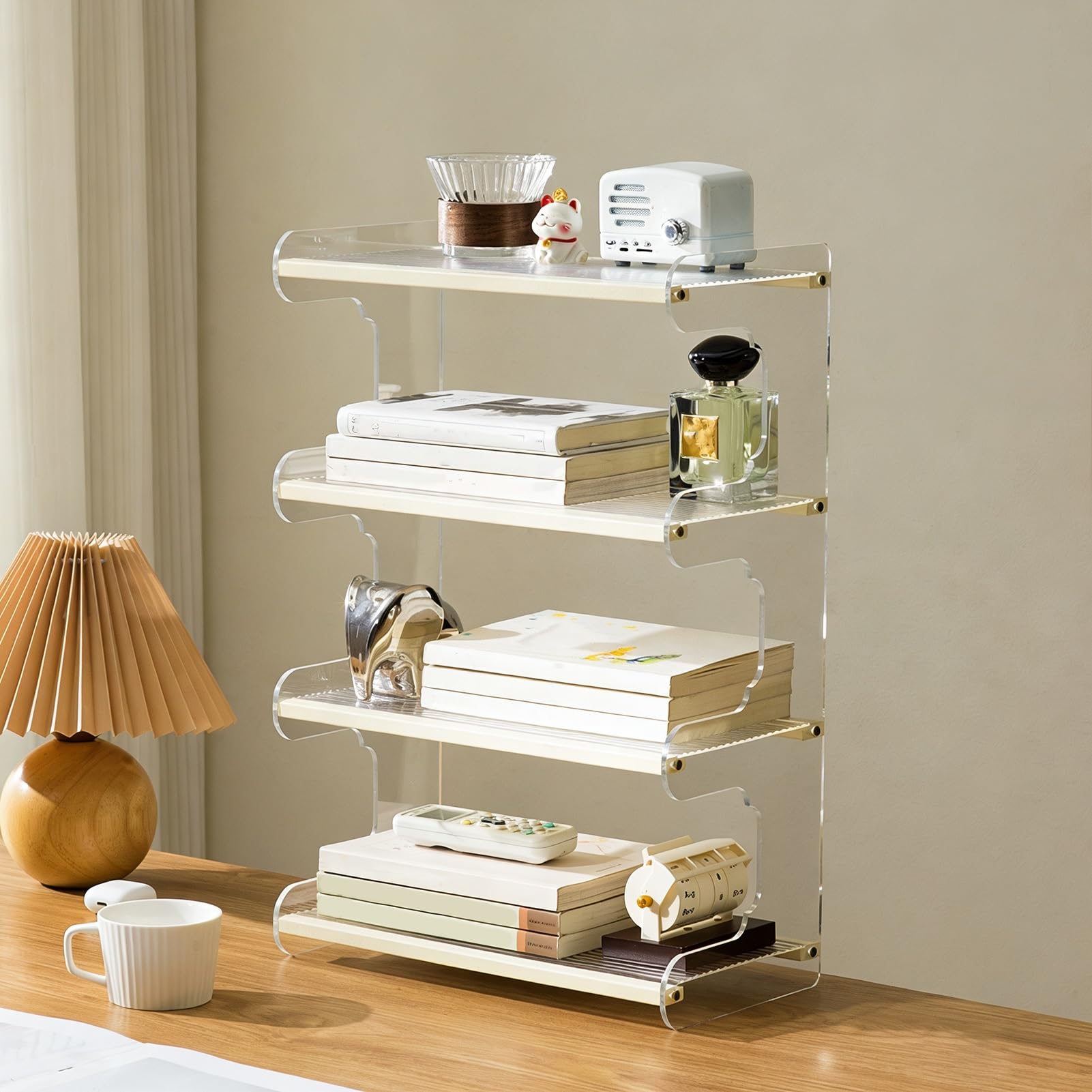 Estantería de escritorio, organizador de escritorio multicapa de acrílico, estante organizador de almacenamiento para encimera para oficina en casa, sala de estar, dormitorio (blanco, 35 * 52 cm /